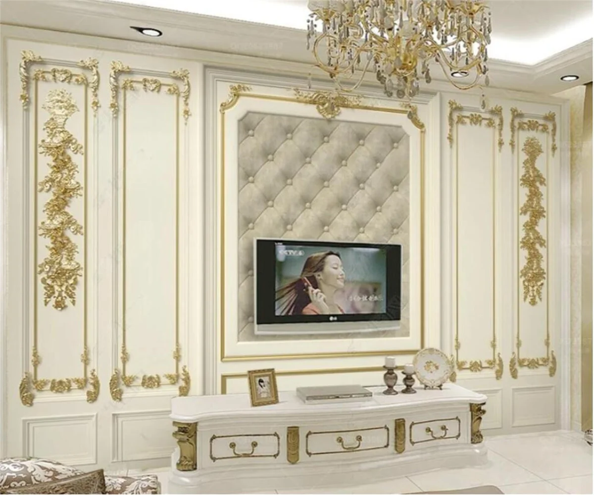 Customized murals Luxury European style palace gold carving 3d soft package Hotel background wall 3d wallpaper