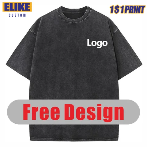 Custom Wash T-Shirt  Print Logo Images Old Design Clothes 100% Cotton Cultural Shirts Men's And Women's Work Tops High Quality
