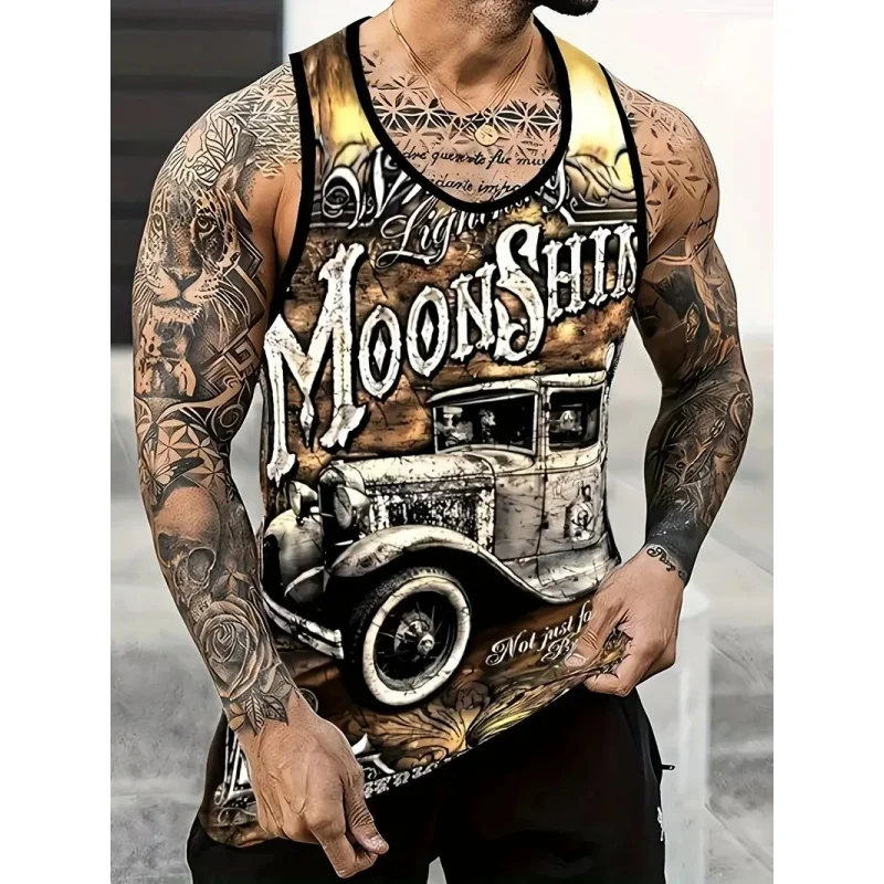 3D Printed Retro Car Tank Tops For Man Skull Cross Pattern Tees Summer Casual Fashion Vest Sportswear