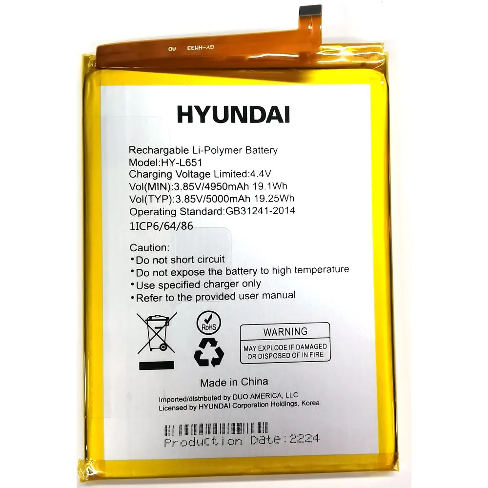 

New Original HYUNDAI HY-L651 Mobile Phone Replacement Battery 1ICP6/64/86