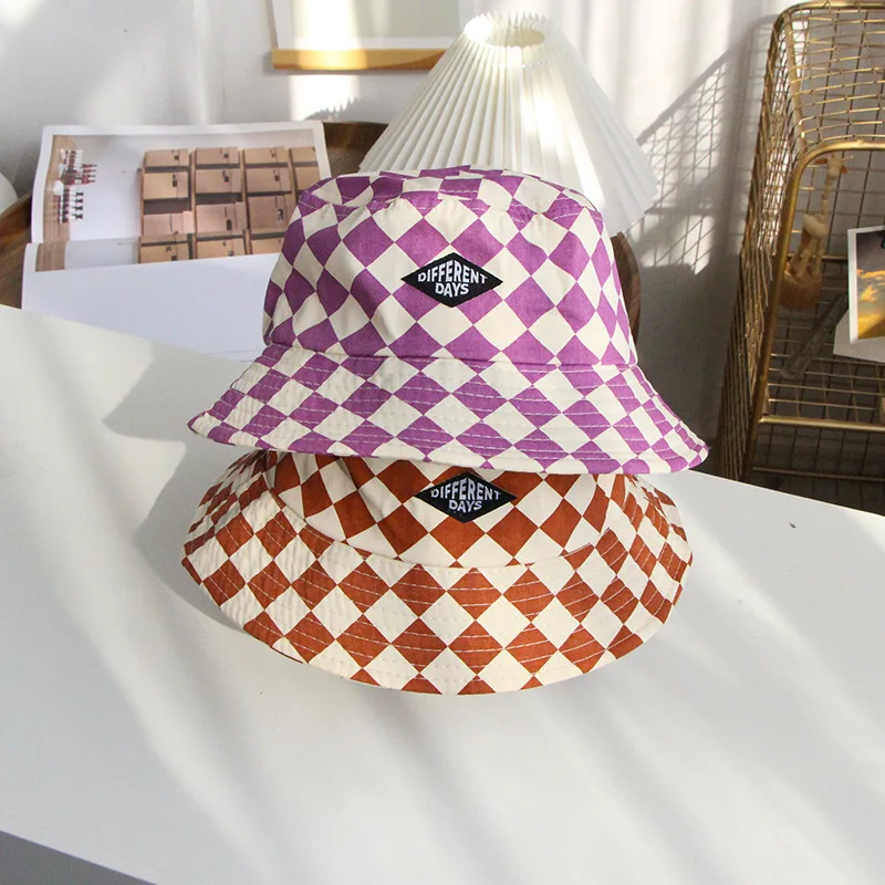 

New Fashionable Checkerboard Pattern Kids Bucket Hat Cute Plaid Baby Boys Girls Sun Hat Soft Kids Fisherman Caps