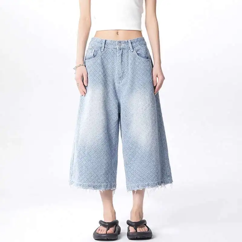 

Men's Jacquard Retro Denim Shorts American High Street Short Jeans Summer Loose Fit Male Jorts 2025 Men Clothing VZ5E