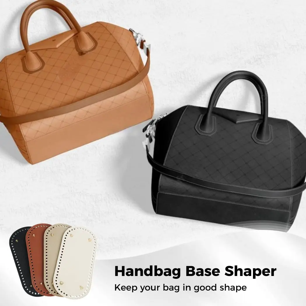 4Pcs PU Leather Bag Bottom Shaper Crochet Bag Pad With Holes Knitting Bag Oval Nail Bottom Shaper 9.84*4.72 For Handbag Shoulder