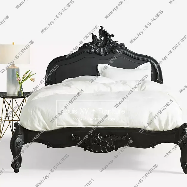 

American rural French retro solid wood bed European luxury carved custom double bed modern simple design wedding bed