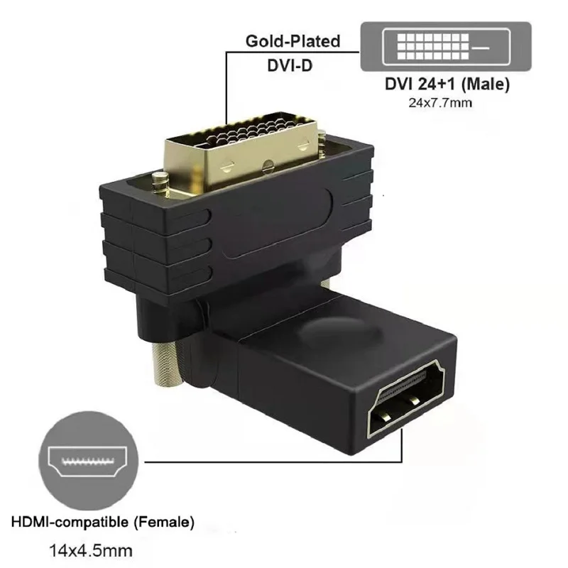 HD 1080P DVI to HDMI-Compatible Aappter Male To Female Converter for HDTV LCD DVI-D PC 90 180 Degree Rotation Connector Splitter