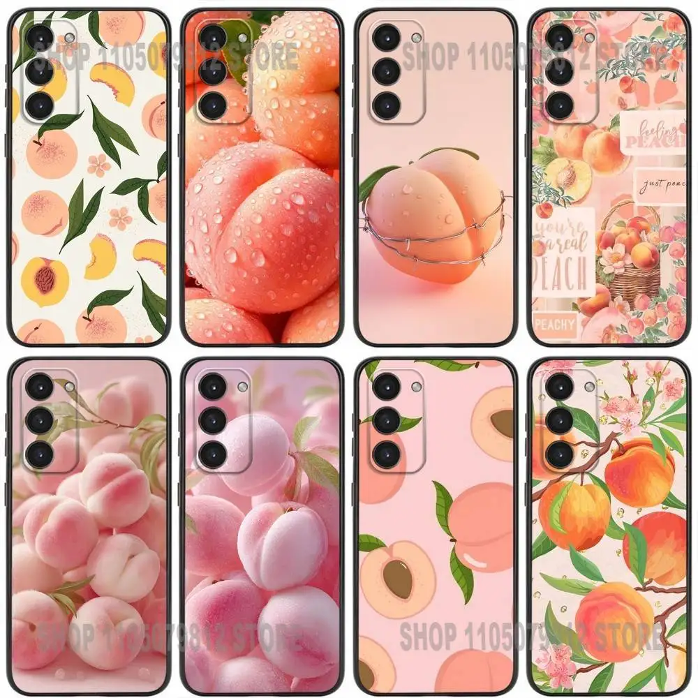 

Kawaii Sweet Peach Adorable Juicy Fruit Phone Case For Samsung Galaxy A20,21s,22,31,32,52,53,72,73,80,91 Silicone Black Cover