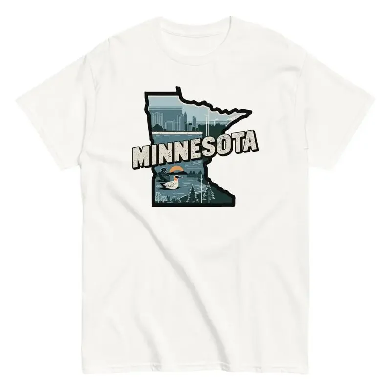 Minnesota State Map Vacation Pride Mn Cotton T Shirt Retro Style