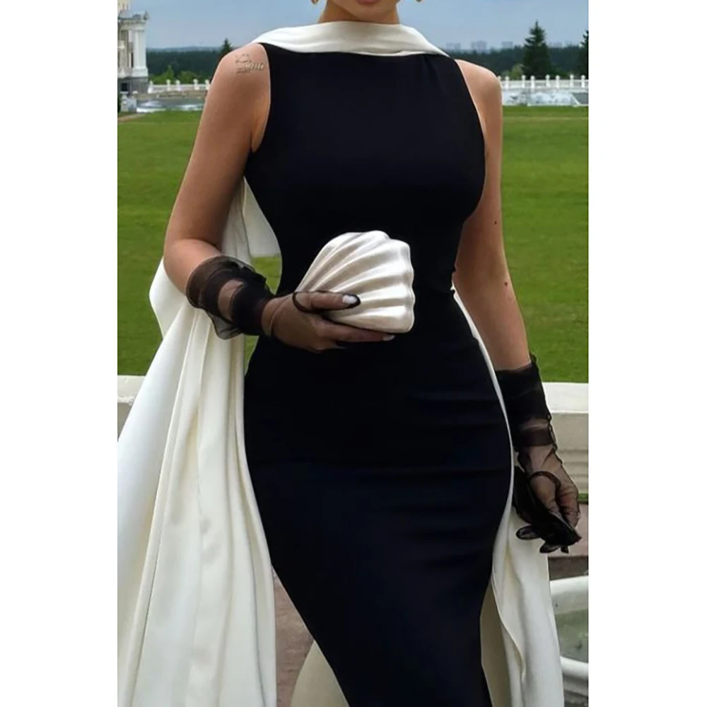 

2025 New Arrival Women Dress Elegant Black-and-White Contrast Evening Mermaid Gown Sleeveless Slim-fit Chic Quinceanera Dress