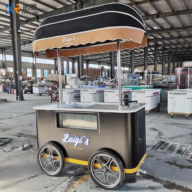 2022 New Design Snacks Food Ice Cream Push Car Freeze Small Popsicle Cart Gelato Cart Kiosk