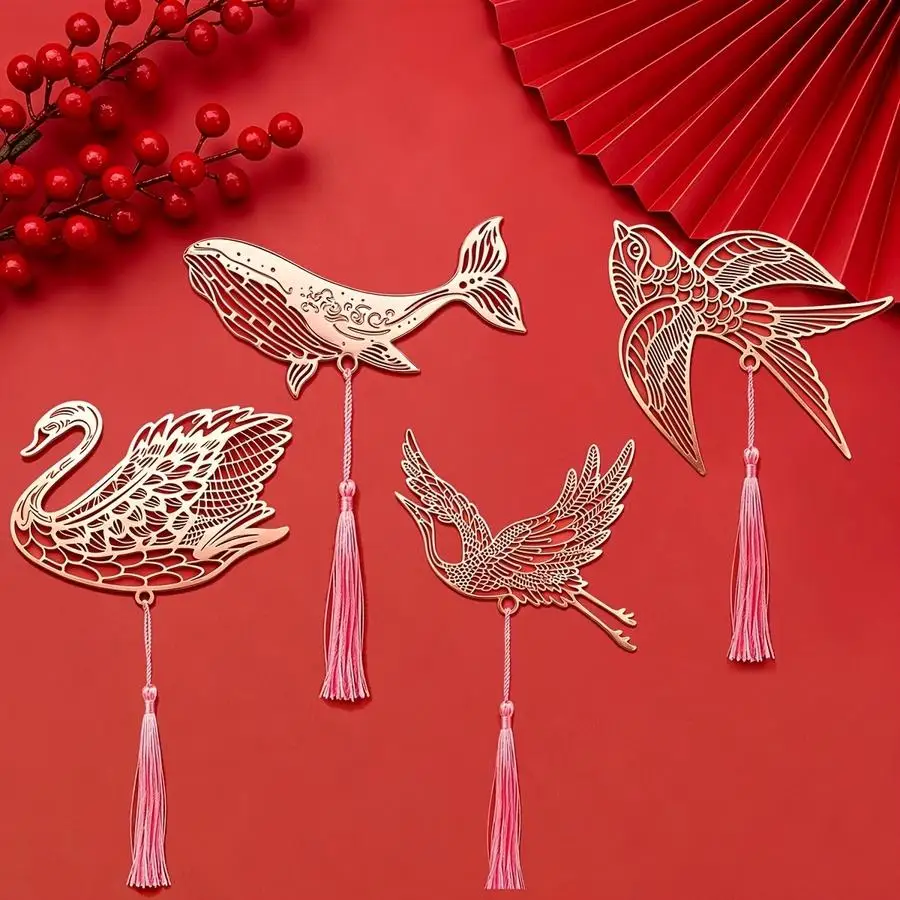 1/5/10/20/50/100pcs /s Metal Bookmark, Classical Style Hollow Bookmark for Son and Daughter, Exquisite Animal Shapes with Tassel