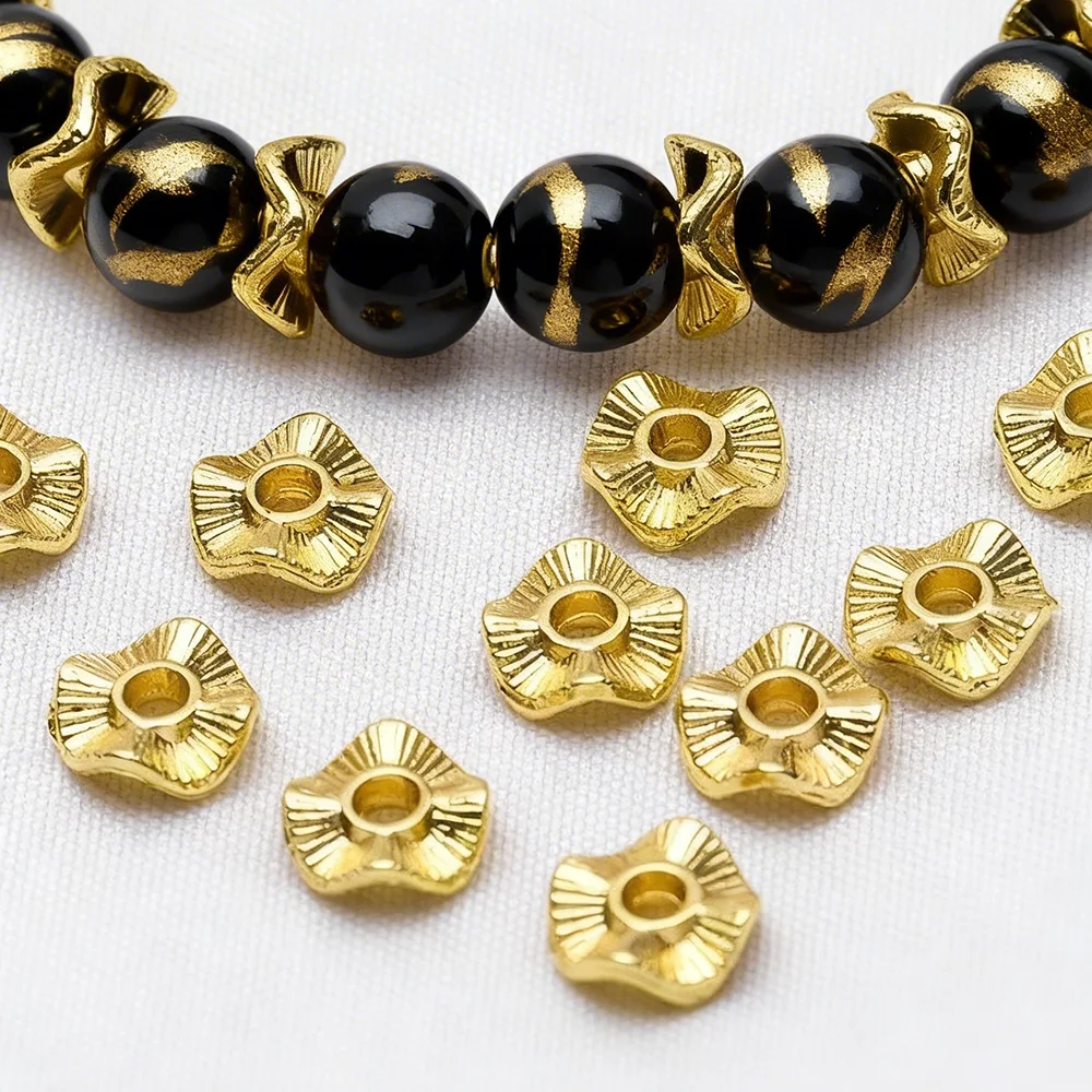 

20-50Pcs Gold Plated 6 8 10mm Baroque Wave Beads Flat Round Metal Spacer Beads DIY Necklace Earring Bracelet Jewelry Accessories