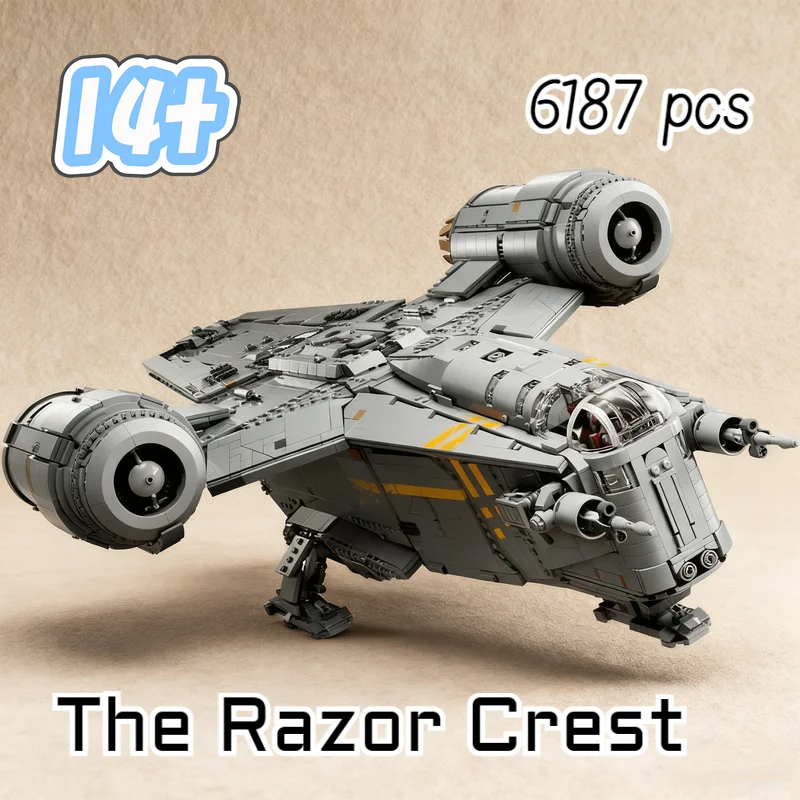 6187 pièces UCS Star Interstellar Conflict Large Razor Crest 75331 Blocs de construction de la navette emblématique du Mandalorian pour cadeaux d'anniversaire