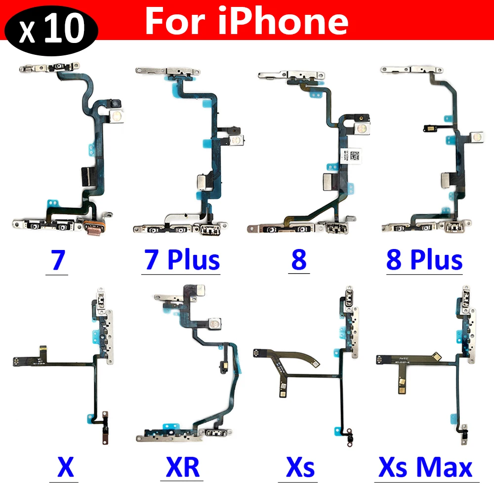 10Pcs, New Volume Power Buttons key Switch Flex Cable For iPhone 7 7G 8 8G Plus X XR XS Max Power Flex Repair Parts