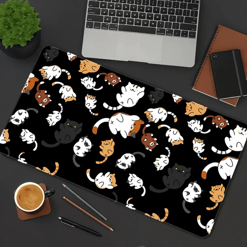 

XXL Cute Cat Game Mouse Mat - Kawaii Cat Design, Non-Slip Rubber Base and Stitched Edge, Large Extended Table Mat，playmat