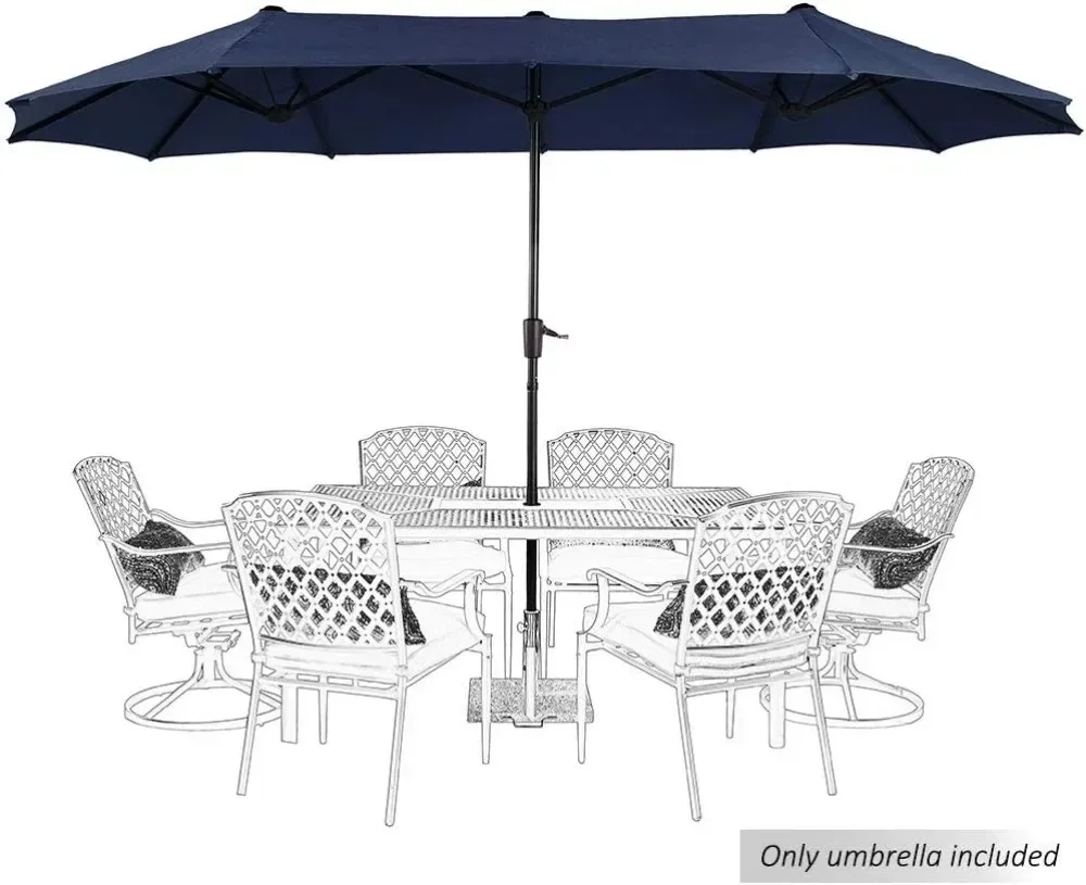 13ft Outdoor Market Umbrella Double-Sided Twin Large Patio Umbrella with Crank, Navy Blue