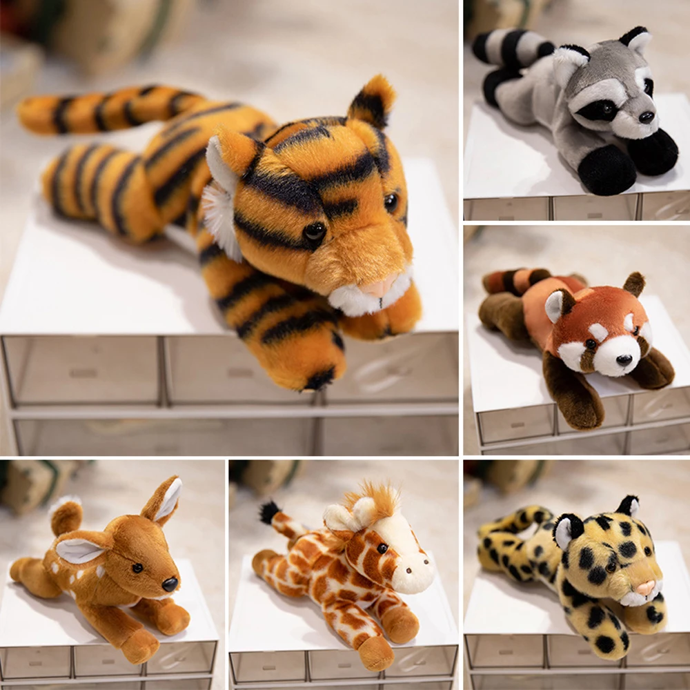 

20cm Stuffed Wild Animal Tiger Zebra Lion Cheetah Wolf Plush Toy Simulation Deer Soft Dolls Panda Grey Elephant Giraffe Raccoon