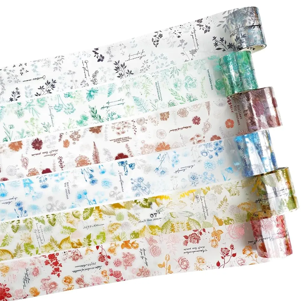 

Набор ПЭТ-лент Botanical Impressions – 6 дизайнов с цветами и листьями, прозрачная клейкая лента для скрапбукинга, джанк-журналов и творчества.
