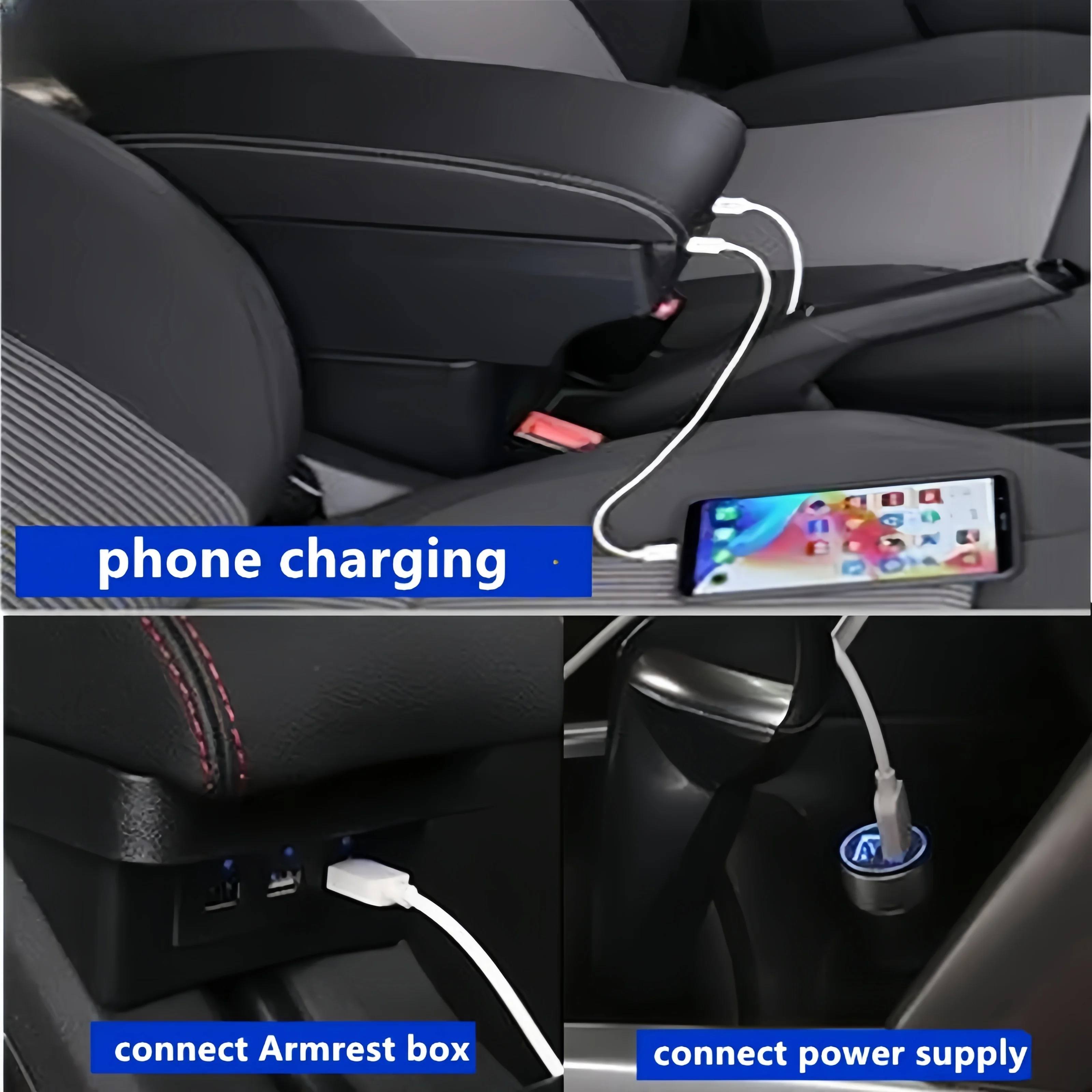 Storage Box For Peugeot 107 Citroen C1 Toyota Aygo BJ BYD F0 car supplies interior details USB LED Light Car Armrest Box