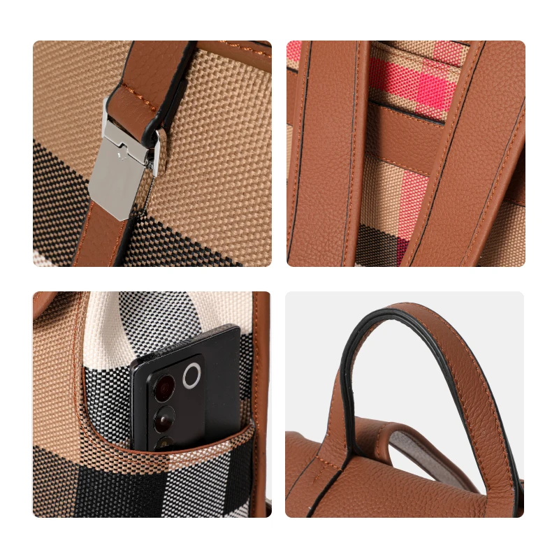 กระเป๋าเป้ผ้าใบและหนังลายสก๊อตคลาสสิก – พนังมีสไตล์ - ดีไซน์ยอดนิยมสําหรับผู้หญิง