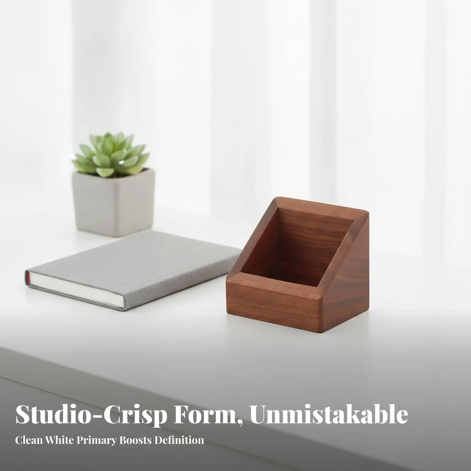 Wenge Wood Desktop Storage Organizer for Desk Accessories and Small Essentials with Slanted Open Top Design view 3