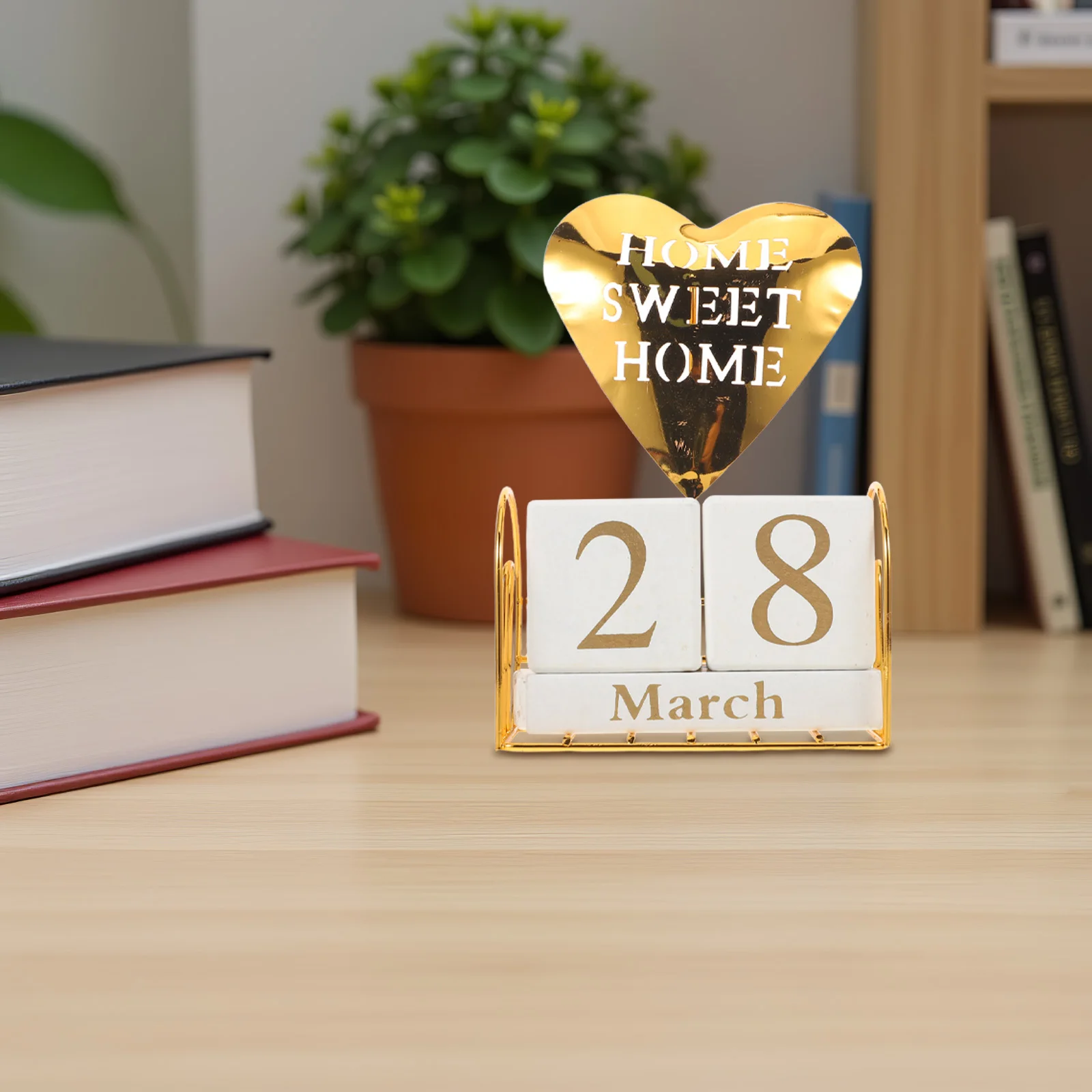 Ewiger Kalender mit Holzblock: Kompakter Desktop-Flip-Kalender mit natürlicher Maserungsoberfläche für Büro, Wohnzimmer oder Bauernhaus-Dekoration