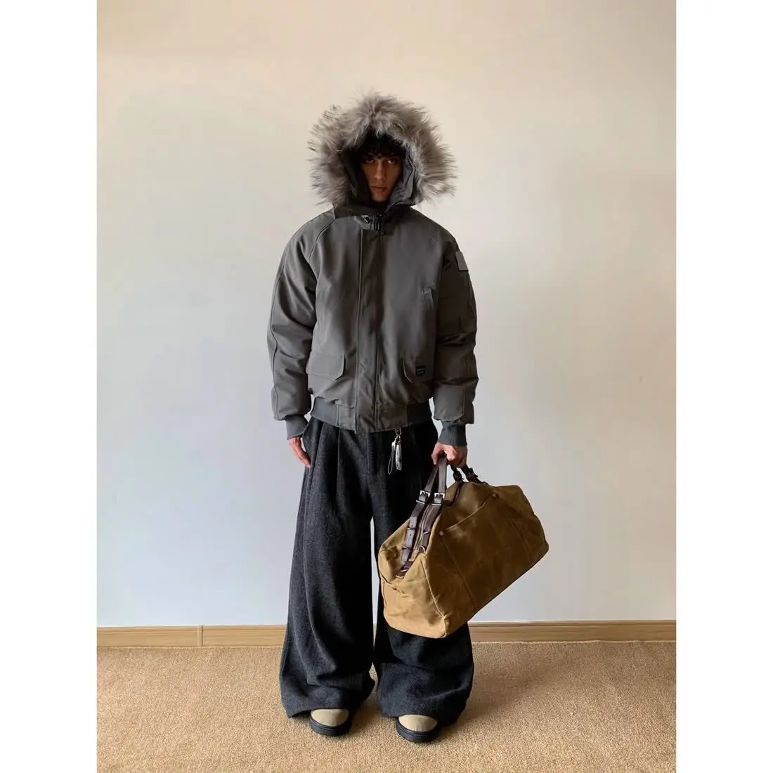 

New American retro style overcoat fur collar cotton coat winter thickened cotton coat versatile casual men and women trend