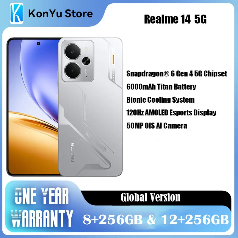 realme 14 5G Smartphone Snapdragon 6 Gen 4 Chipset 120Hz 6.67inch AMOLED Display 6000mAh Battery NFC Google Play 4G phone