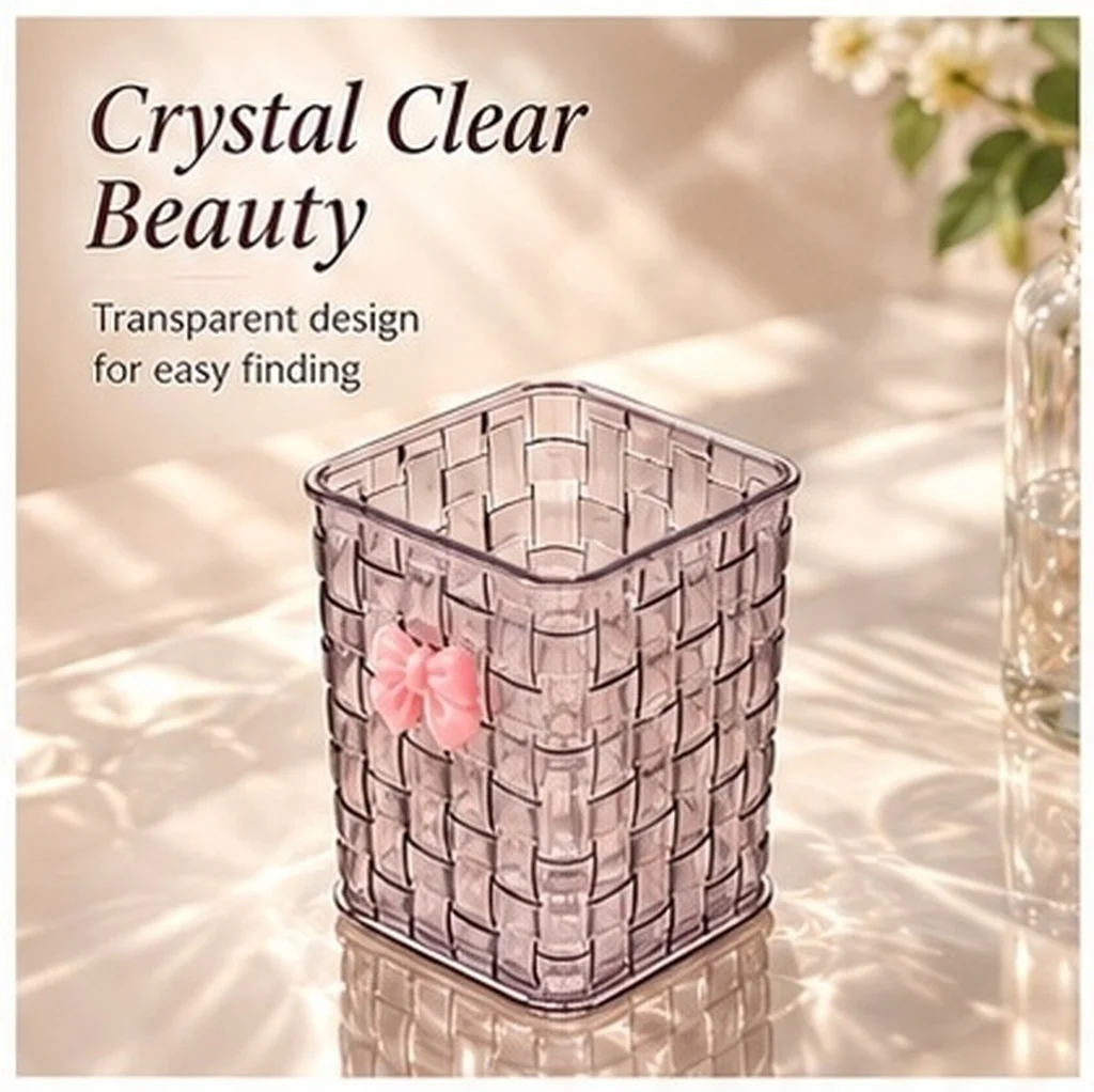 10Pcs Desktop Pen Holder Woven Texture Bow Pencil Cup Desktop Stationery Storage Organizer Countertop Makeup Brush Holder
