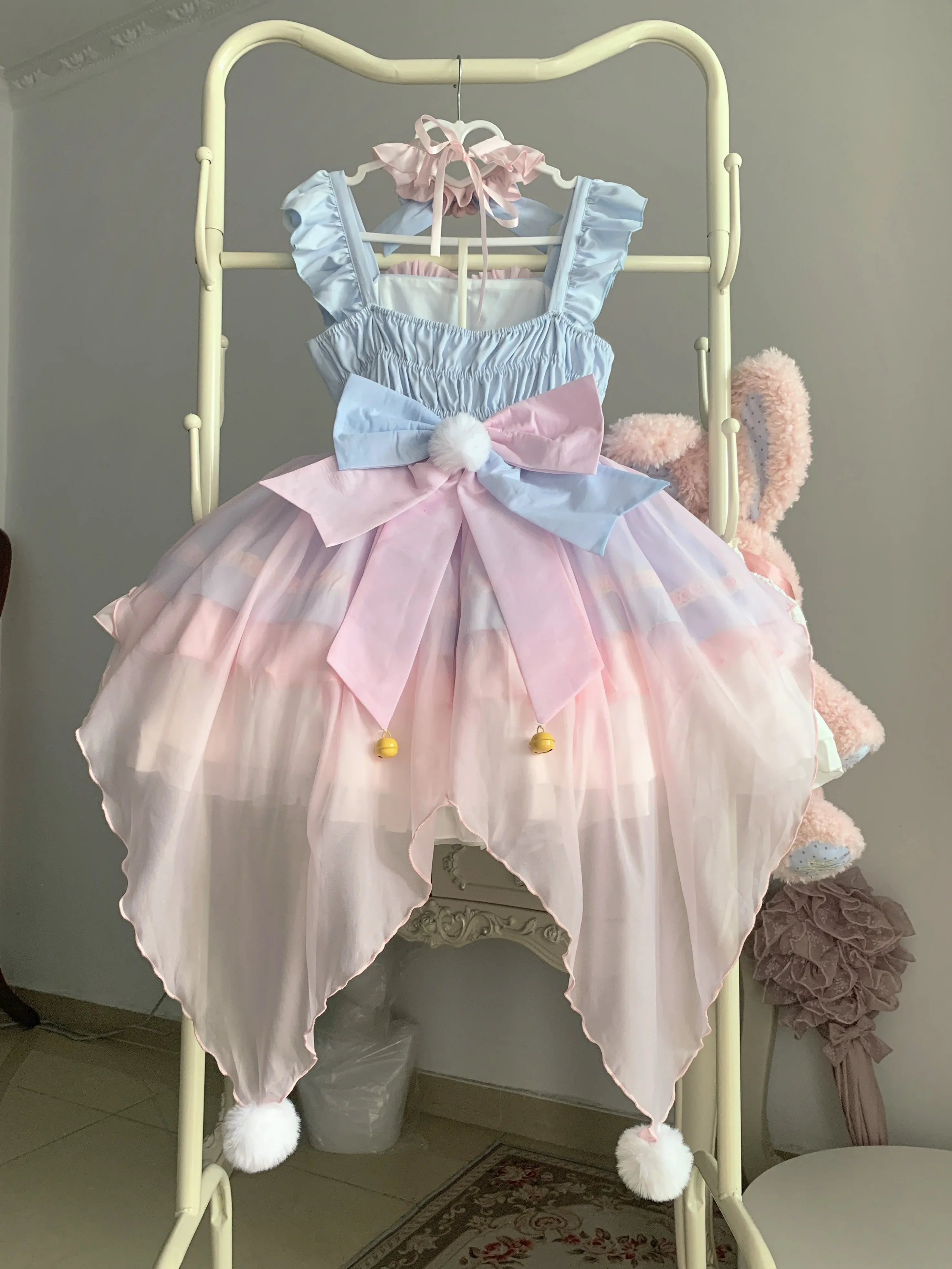 Japoński styl Lolita Suspender Dress Jsk Women's Cute Girls Sweet Kawaii Bow Short Dresses Y2k Maid Costume Spring and Summer