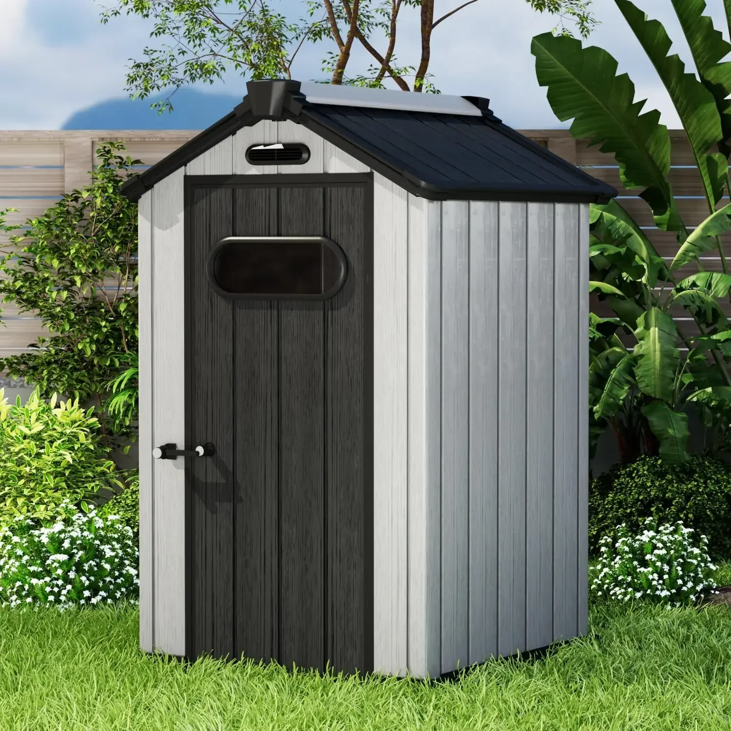 

3.8’x 4.0’ Resin Outdoor Storage Shed, Kit-Perfect to Store Garden Tools, Bike Accessories, Beach Chairs, Patio Furniture, Gray…