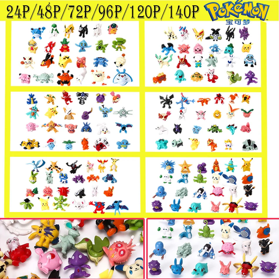 24-144pcs Pokemon Action Figure Pikachu Anime Model 2-3CM Sier Decoratie Mini Model Pop Speelgoed kinderen Kerstcadeaus
