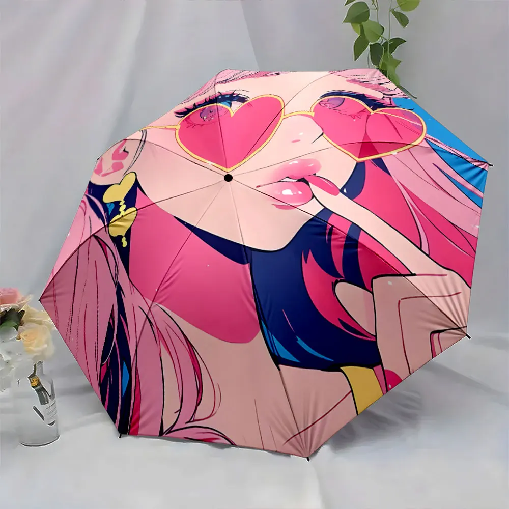 1PC Stylish Heart-Theme Anime Umbrella Design Print 8 Iron Ribs Folding Umbrella Auto-Open Fashion Sunshade