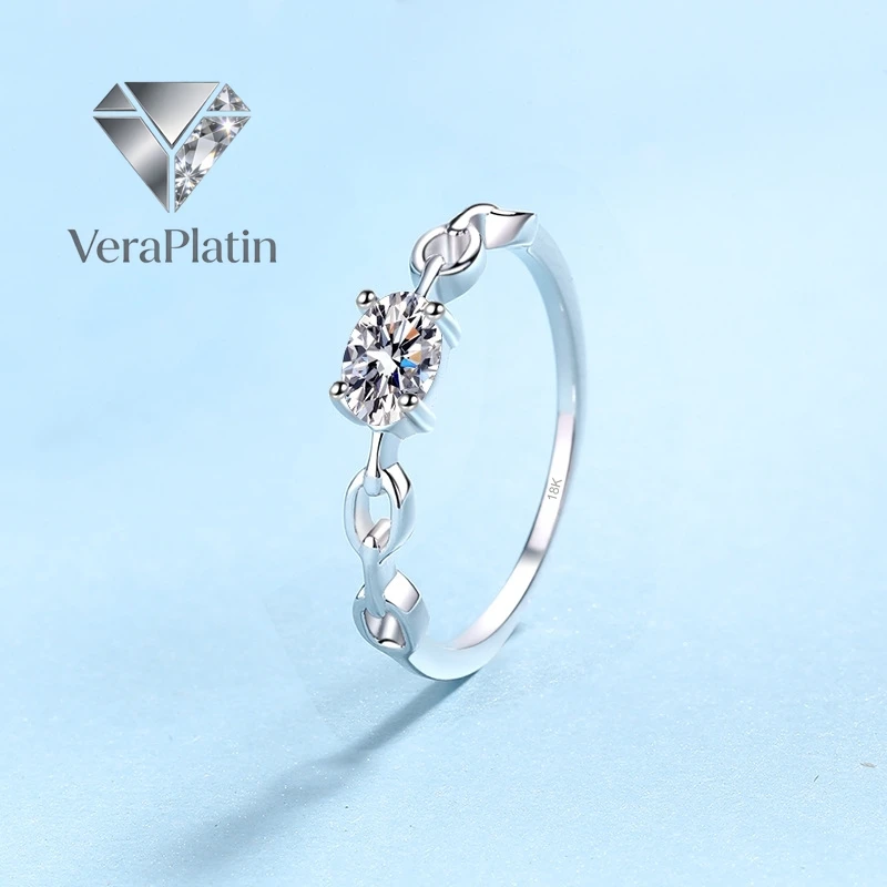 VeraPlatin	Women Engagement 18K White Gold Wedding Band 0.5CT Moissanite Diamond Birthday Gift PT950 Platinum Girl Friend Valent