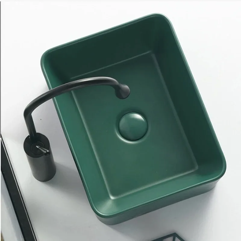 

Bathroom Balcony Creative Washbasin Sink With Drainer Faucet Dark Green Nordic Countertop Basin Matte Ceramic Washbasin