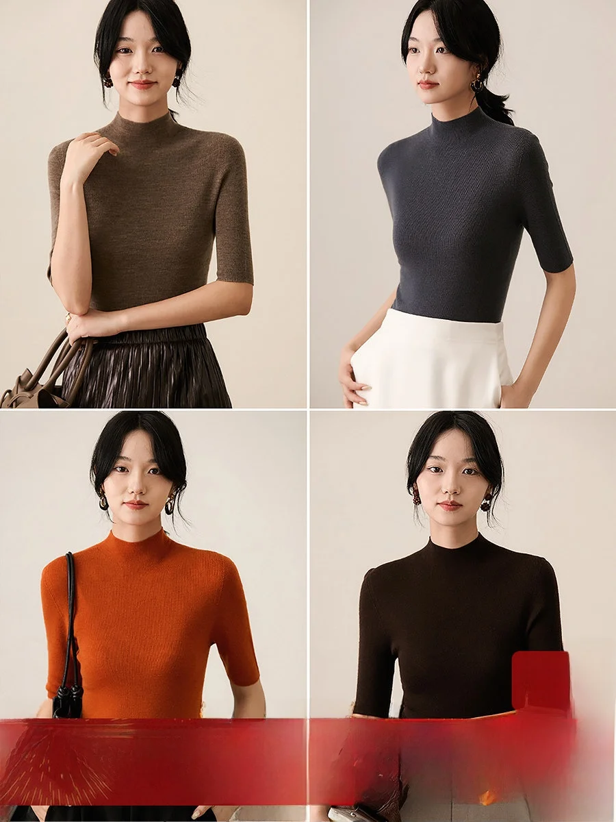 

Xhange Sl Full-Formed 20S Yangzi Wool f-High Collar Base irt Autumn New Arrival Women's Knitted Sweater Wool 00%