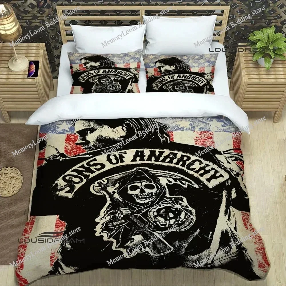 TV Drama Popular Sons of Anarchy Bedding Set Single/Twin/Queen Size Duvet Cover 3D Print Soft Bed Sheet Set Adult Bedroom Decor