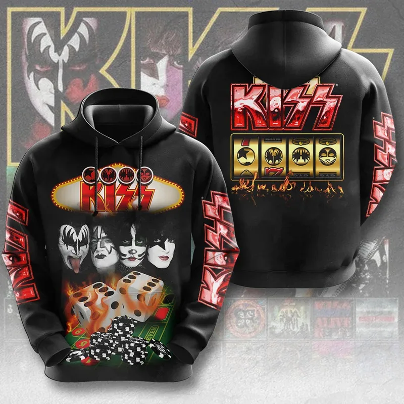 Rock Band Kiss Hoodies 3Dพิมพ์ผู้ชายผู้หญิงHip Hopขนาดใหญ่Pullover Hooded Sweatshirtsแฟชั่นStreetwear Man Hoodies