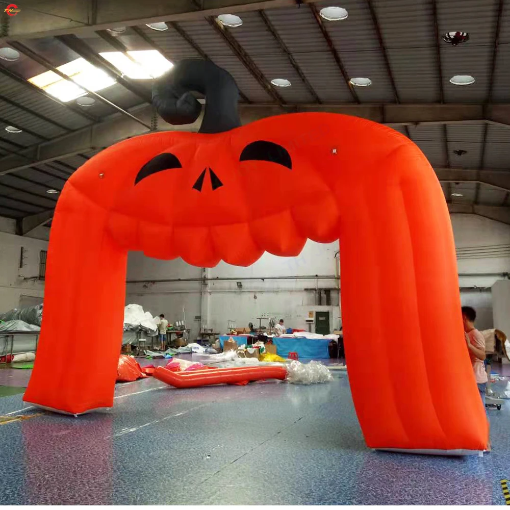 Fast Shipping 4m/6m/8m Pumpkin Face Inflatable Halloween Archway Blow Up Orange Inflatable Arch Gate For Promotion Advertising