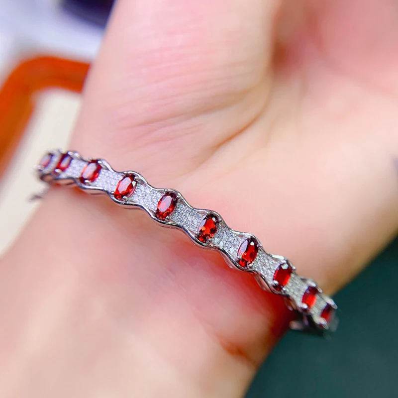 

Natural Red Garnet Bracelet for women silver 925 jewelry luxury gem stones 18k gold plated free shiping items