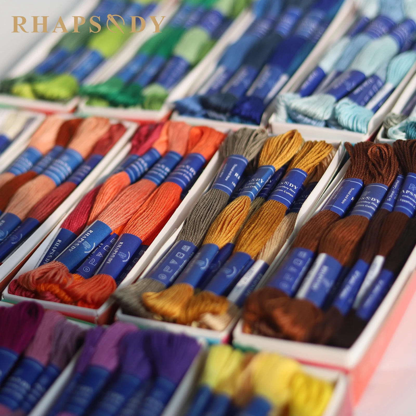 Rhapsody DMC Quality Egyptian Cotton Embroidery Floss 6 Strand Double Mercerized Cross Stitch Thread 12 Colors Set 8 Meter Skein