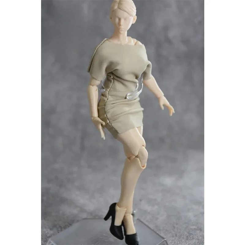 1/12 Maßstab Weibliche Soldatin PU-Leder Kurzes Kleid mit Falten Kleidungsmodell für 6'' NT-04 Romankey Actionfigur-Körper – Detail 6