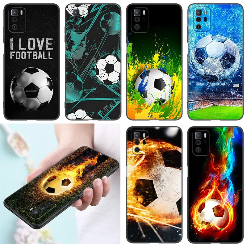 Fire Football Soccer Ball Black Silicone Phone Case For Xiaomi Redmi Note 9 10 11 12 13 Pro Plus 11S 4G 11T 5G 9S 10S 12S