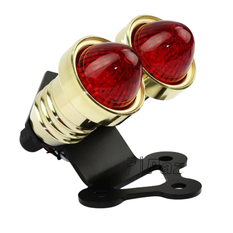 Motorcycle Tail Light LED Twin Dual Taillight License Plate Light Brake Stop Light