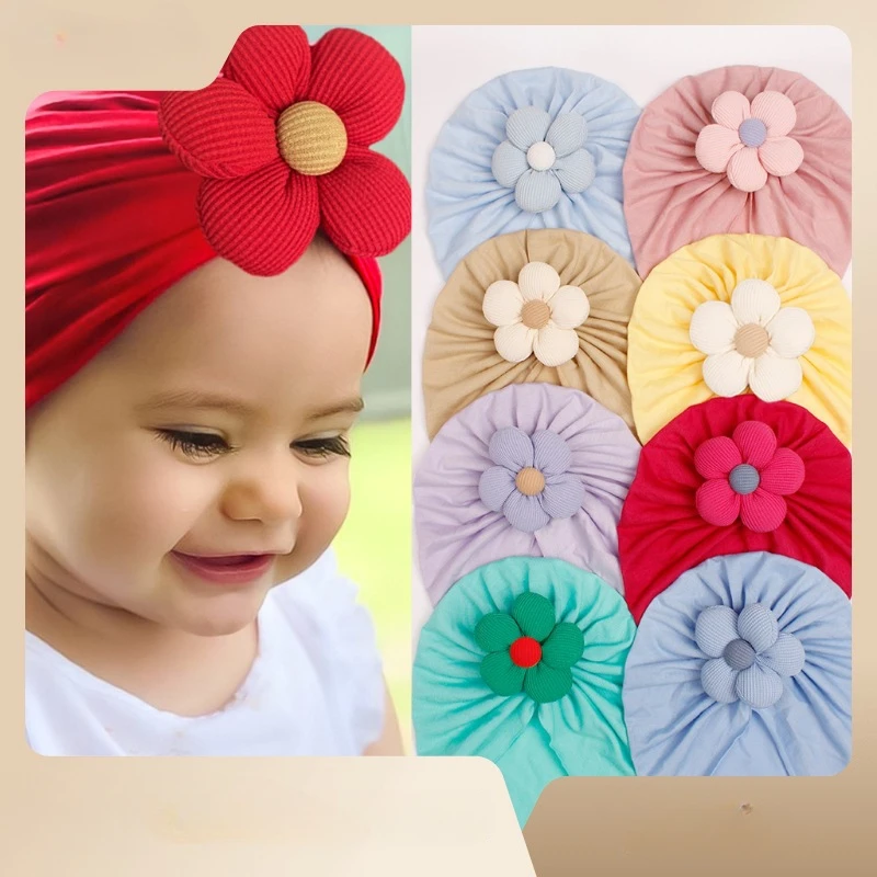 European and American Ins Autumn and Winter New Children\'s Solid Color Cotton-like Hat Baby Flower Breathable Sleeve Caps