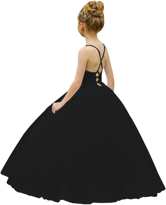 Flower Girl Dress Cross Strap Lace Children's Wedding Bridesmaid Dress Princess Beauty Pageant BirthdayParty Dance Evening Dress