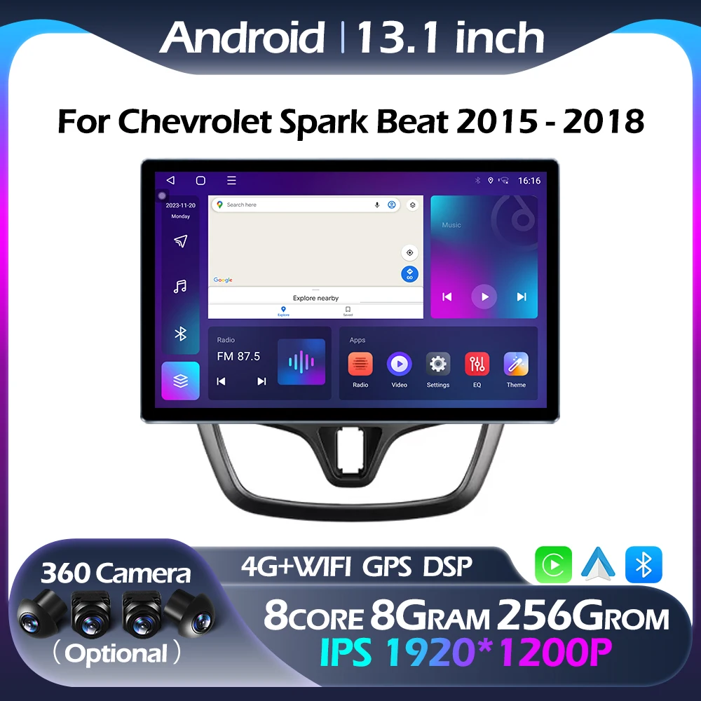 13.1Inch Android 14 Car Radio For Chevrolet Spark Beat 2015 - 2018 Multimedia Player GPS Navigation BT Wireless Carplay 4G Wifi