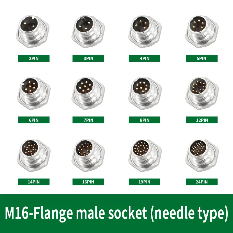 5/10/20Pcs M16 flange Male Socket J09 Forward Metal Aviation Connection Plug Straight Needle M16-09-2/3/4/5/6/7/8/12/16/19 Pin