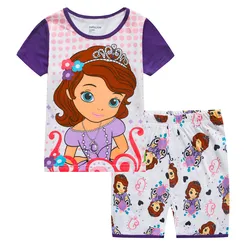 Disney Girls Pajamas Set Clothes Cotton Casual Frozen Elsa For Children Summer Short Sleeve Baby Suit Kids Costumes  Sofia 2-7Y