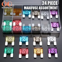 24pcs 8 Kinds Car Truck RV Electrical Fuse Kit Big Maxi Blade Fuse Assortment Set 20A-100A for Auto Car Suv Home  fuse holder