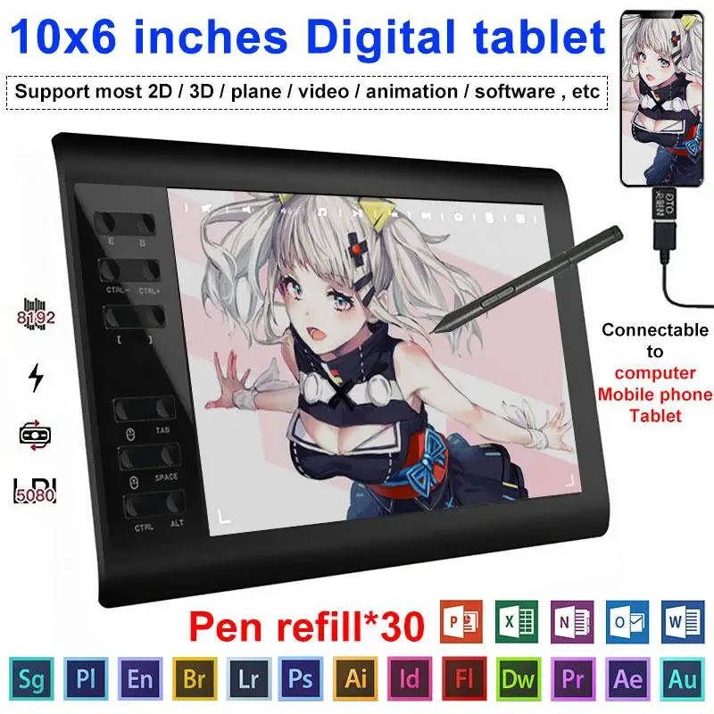 2022. 10*6'' Graphics Tablet 8192 Levels Graphic Drawing Tablet Digital Tablet 233 Point Quick Reading Signature Pad Drawing Pen